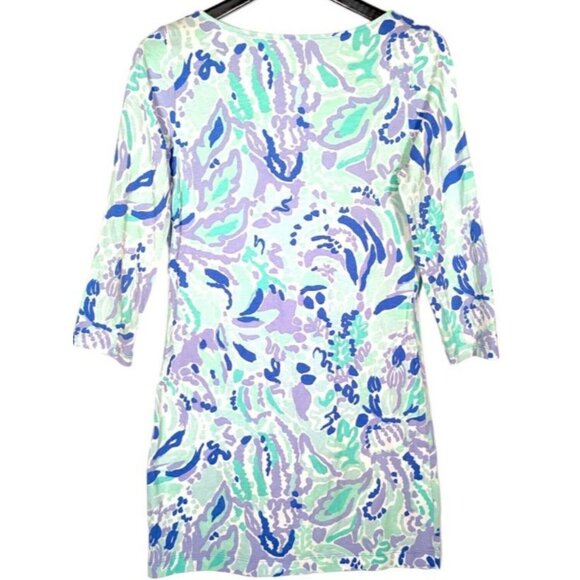 Lilly Pulitzer Nice Ink Pattern Floral 3/4 Sleeve Marina Dress Women's Sz Large - Picture 4 of 16